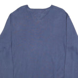 TOMMY HILFIGER Mens Blue Plain V-Neck Basic Knit Jumper L Cotton Classic Style