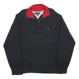 TOMMY HILFIGER Mens Black & Red Patterned Jumper V-Neck L Cotton Blend Knit