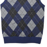 Mens Blue Grey Black Argyle Sleeveless Patterned V-Neck Basic Knit M Jumper