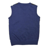 Mens Blue Grey Black Argyle Sleeveless Patterned V-Neck Basic Knit M Jumper