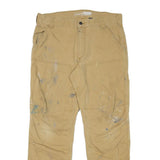 CARHARTT Mens Relaxed Beige Cotton Blend Zip Trousers W32 L28 Workwear Durable