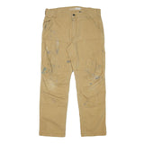CARHARTT Mens Relaxed Beige Cotton Blend Zip Trousers W32 L28 Workwear Durable