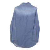 Womens Blue Denim Shirt S Casual Button-Down Long Sleeve Cotton Blend