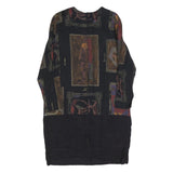 JUST IN THYME Womens Black Abstract Print Midi Dress Polyester Long Sleeve L
