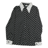 JOANNE Womens Black & White Polka Dot Shirt M Contrast Collar Cuffs Classic
