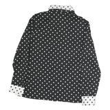 JOANNE Womens Black & White Polka Dot Shirt M Contrast Collar Cuffs Classic