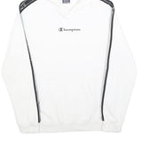 CHAMPION Mens White & Black Logo Tape Hoodie M Cotton Casual Sweatshirt