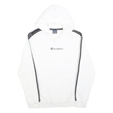 CHAMPION Mens White & Black Logo Tape Hoodie M Cotton Casual Sweatshirt