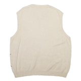 CLUB ROOM Mens Cream V-Neck Patterned Jumper XL Cotton Blend Classic Soft Fit