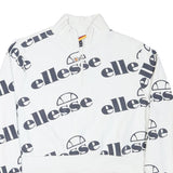 ELLESSE Womens White 1/4 Zip UK 10 Sweatshirt Cotton Blend Logo Print