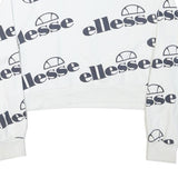 ELLESSE Womens White 1/4 Zip UK 10 Sweatshirt Cotton Blend Logo Print