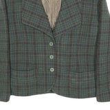 Lanvin Womens Blue Green & Brown Check Wool Jacket S Woven Button Closure