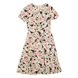 Womens Cream & Pink Floral Fit & Flare Cotton Blend Day Dress Short Sleeve S