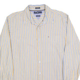 TOMMY HILFIGER Mens Blue & Yellow Stripe Shirt L Classic Fit Button Up