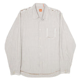 BOSS HUGO BOSS Mens Beige & White Striped Shirt XL Casual Cotton Button Shirt