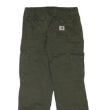 CARHARTT Mens Relaxed Green Cargo Trousers W32 L32 Durable Zip Closure Workwear