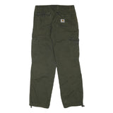 CARHARTT Mens Relaxed Green Cargo Trousers W32 L32 Durable Zip Closure Workwear