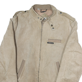 MEMBERS ONLY Mens Beige Leather Bomber Jacket L Suede Zip Closure Casual Retro