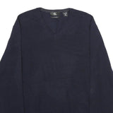 CALVIN KLEIN Mens Navy Plain V-Neck Basic Knit XL Jumper Wool Soft