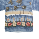 CONSENSUS SPORTSWEAR Mens Blue Rayon Hawaiian Shirt L Tropical Palm Print