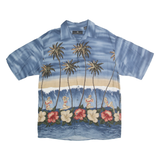 CONSENSUS SPORTSWEAR Mens Blue Rayon Hawaiian Shirt L Tropical Palm Print