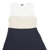 JOSEPH Womens White & Beige & Blue Day Dress Cotton Sleeveless UK 12 Elegant