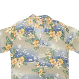 PIERRE CARDIN Mens Beige & Blue Floral Rayon Short Sleeve Shirt L Relaxed Fit