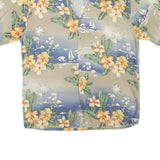 PIERRE CARDIN Mens Beige & Blue Floral Rayon Short Sleeve Shirt L Relaxed Fit