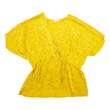 MONSOON Womens Yellow Printed Blouse Short Sleeve V-Neck XL Elegant Viscose