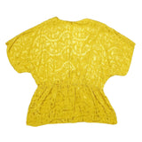 MONSOON Womens Yellow Printed Blouse Short Sleeve V-Neck XL Elegant Viscose