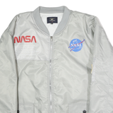 ASSTSERIES Mens White Grey NASA Printed Bomber Jacket 4XL Polyester Zip