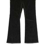 Womens Black Cotton Blend Regular Fit Flared Trousers W38 L33 Button Closure