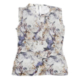 KAREN MILLEN Womens White & Multi Abstract Print Sleeveless Round Neck Top M