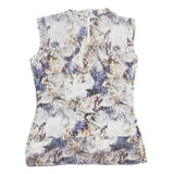 KAREN MILLEN Womens White & Multi Abstract Print Sleeveless Round Neck Top M