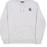 CARHARTT Womens White Hoodie S Logo Print Cotton Blend Pullover Casual