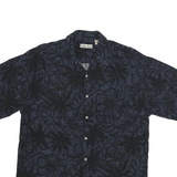 HOLLIS RIVER Mens Blue & Black Rayon Shirt L Floral Pattern Relaxed Fit Casual