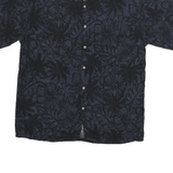 HOLLIS RIVER Mens Blue & Black Rayon Shirt L Floral Pattern Relaxed Fit Casual