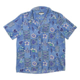 NOTATIONS Womens Blue Floral Print Short Sleeve Shirt M Polyester Casual