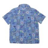 NOTATIONS Womens Blue Floral Print Short Sleeve Shirt M Polyester Casual