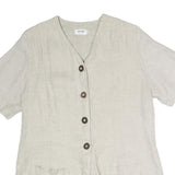 LUI LEI Womens Beige Cotton Blend Button Top Short Sleeve V-Neck XL Relaxed Fit