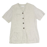 LUI LEI Womens Beige Cotton Blend Button Top Short Sleeve V-Neck XL Relaxed Fit