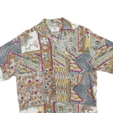 PM COLLECTION Mens Cream Patchwork Pattern Short Sleeve Shirt M Cotton Blend