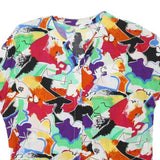 Womens White Multicolour Abstract Print Basic Short Sleeve Round Neck Top M