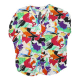 Womens White Multicolour Abstract Print Basic Short Sleeve Round Neck Top M