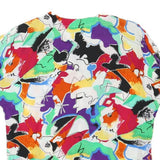 Womens White Multicolour Abstract Print Basic Short Sleeve Round Neck Top M