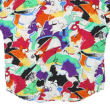 Womens White Multicolour Abstract Print Basic Short Sleeve Round Neck Top M