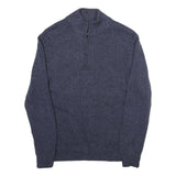 CALVIN KLEIN Mens Blue Plain Cotton Jumper 1/4 Zip Crew Neck L Comfort Knitwear