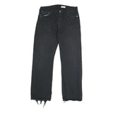 LEVI'S 501 Mens Jeans Black Regular Straight Denim W35 L31 Distressed Hem