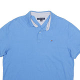 TOMMY HILFIGER Mens Blue Short Sleeve Plain Polo Shirt L Classic Fit Cotton