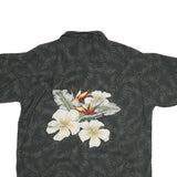 CHEROKEE Mens Black Rayon Hawaiian Shirt L Tropical Floral Print Casual